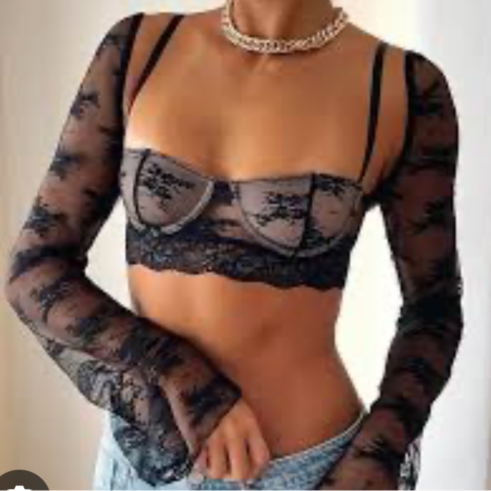 White Fox Boutique Sheer Black Lace Bralette Top